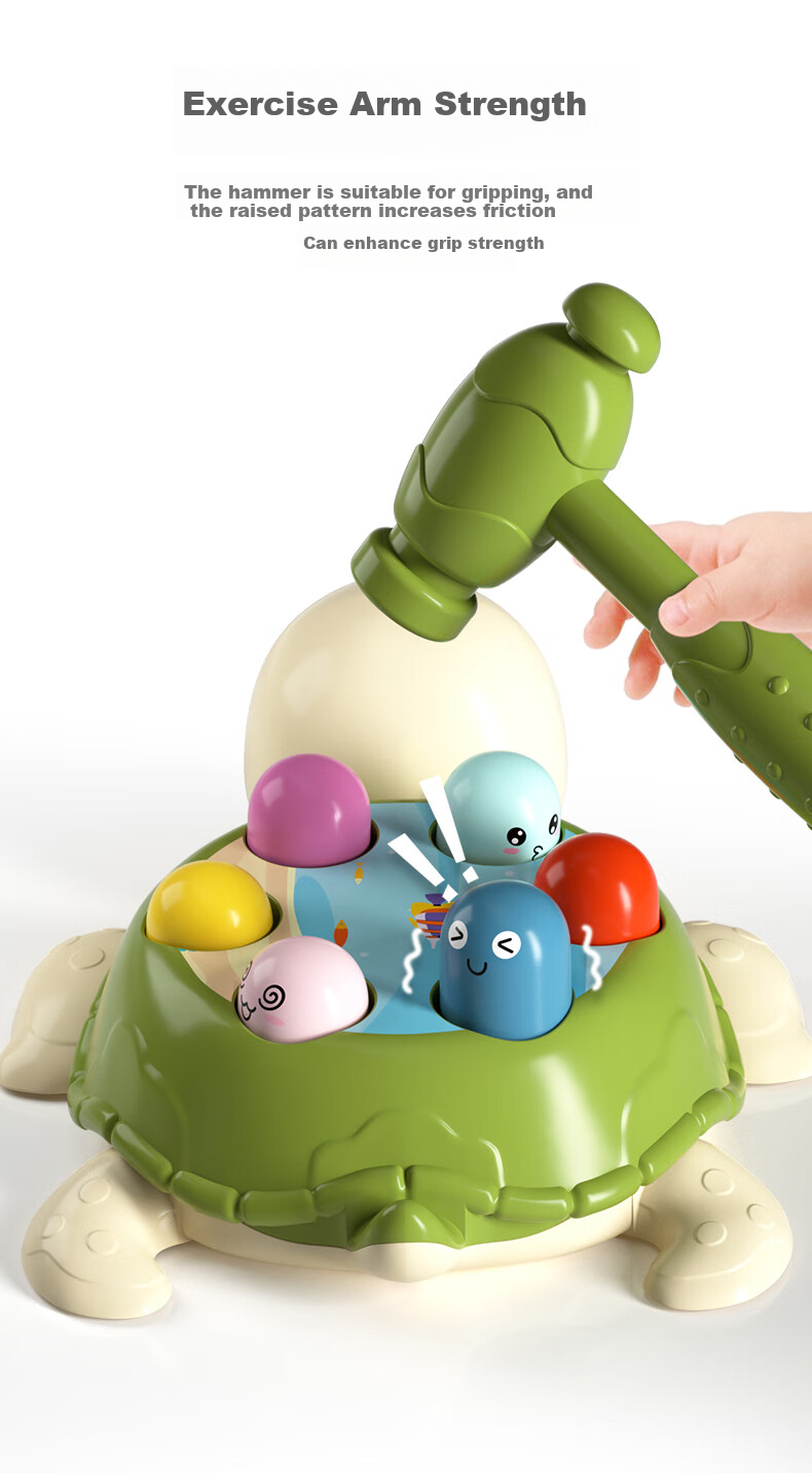XST Turtle Whack Toy, Pretend Play Double Hammer, Infant And Toddler 1-Year Early Education Knocking Game, Birthday Gift for Boys 3
