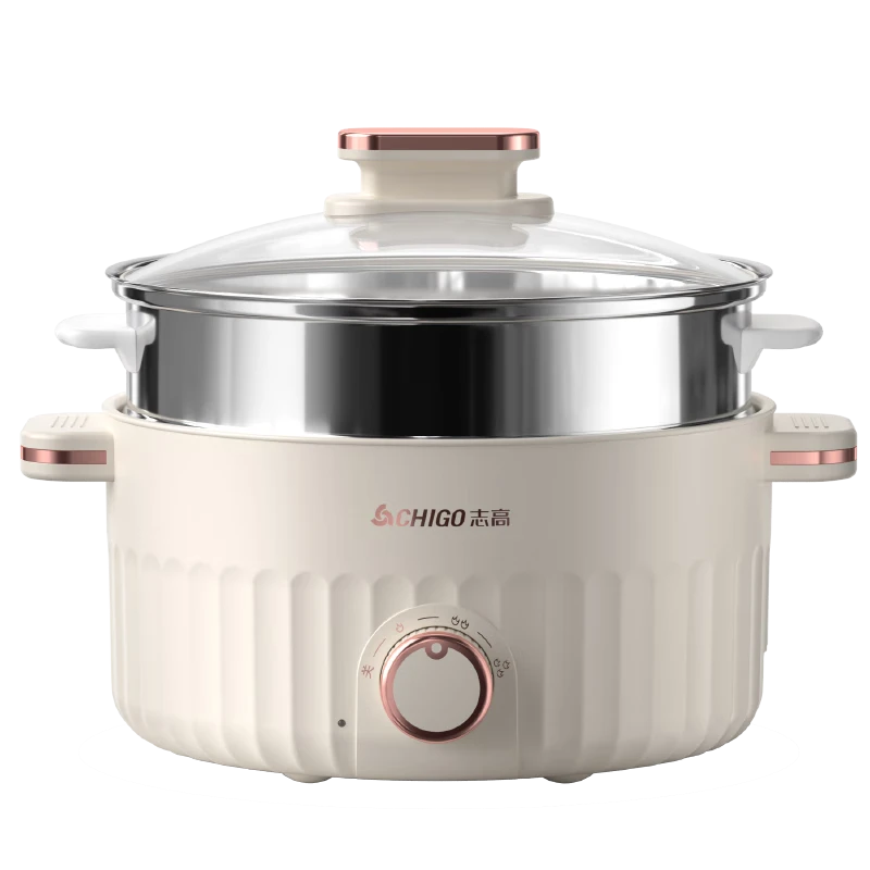 CHIGO Titanium-Containing Electric Cooking Pot 2.5L, Electric Steamer Pot, Dormitory Instant Noodle Small Electric Pot, All-In Multifunctional Electric Hot Pot, Specialized Pot for Electric Hot Pot, Suitable for 1-2 People, YGJX-49
