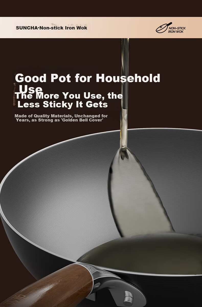 Suncha Iron Wok, High-Purity Pure Iron Non-Coated Non-Stick Pan for Stir-Frying, Compatible with Gas And Induction Stoves, 32cm, Pre-Seasoned 11