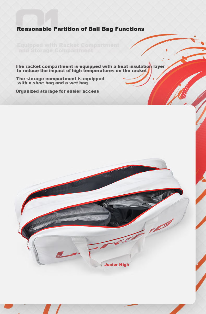 LI-NING Badminton Racket Bag 6-Pack Large Capacity Wet and Dry Separation Multifunctional Handbag White/Black ABLV019-1 2