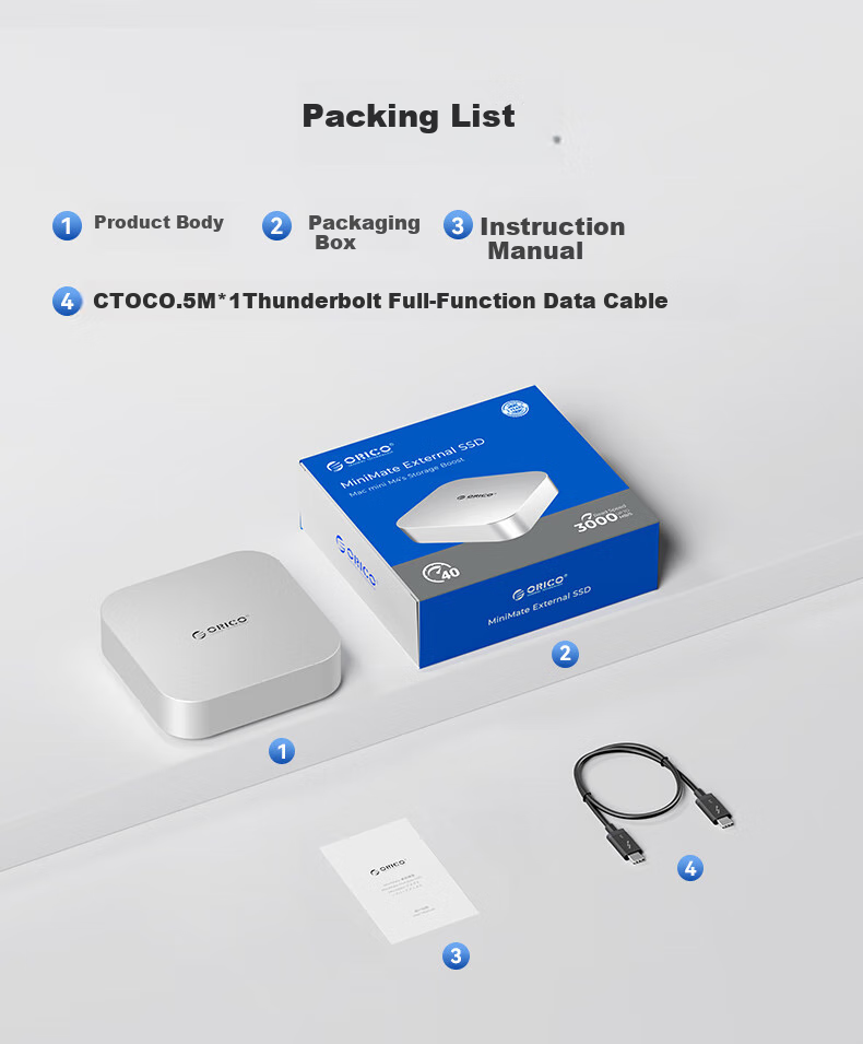 ORICO Mac Mini Thunderbolt 3 Desktop Portable SSD, 40Gbps High-Speed Storage Expansion, 4TB High-Speed Transfer, MiniMate Cooling Base M4T3-512G 9