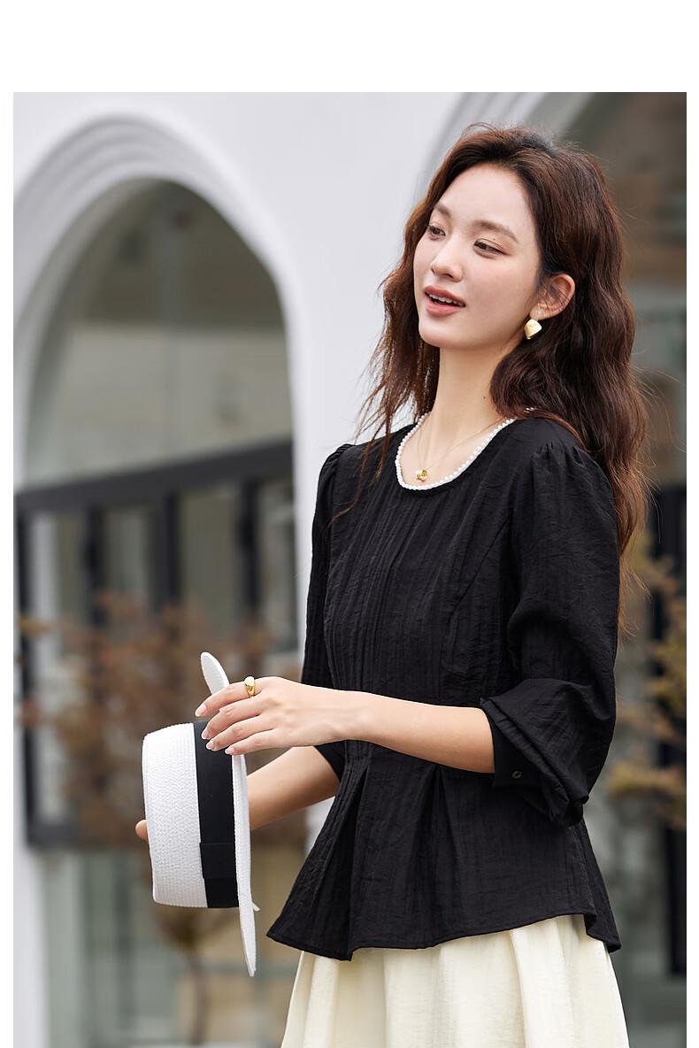 Fansiman Elegant Women's Autumn Set New Round Neck Top Waist Slimming Skirt Two-Piece Set Red Apricot Color S 11