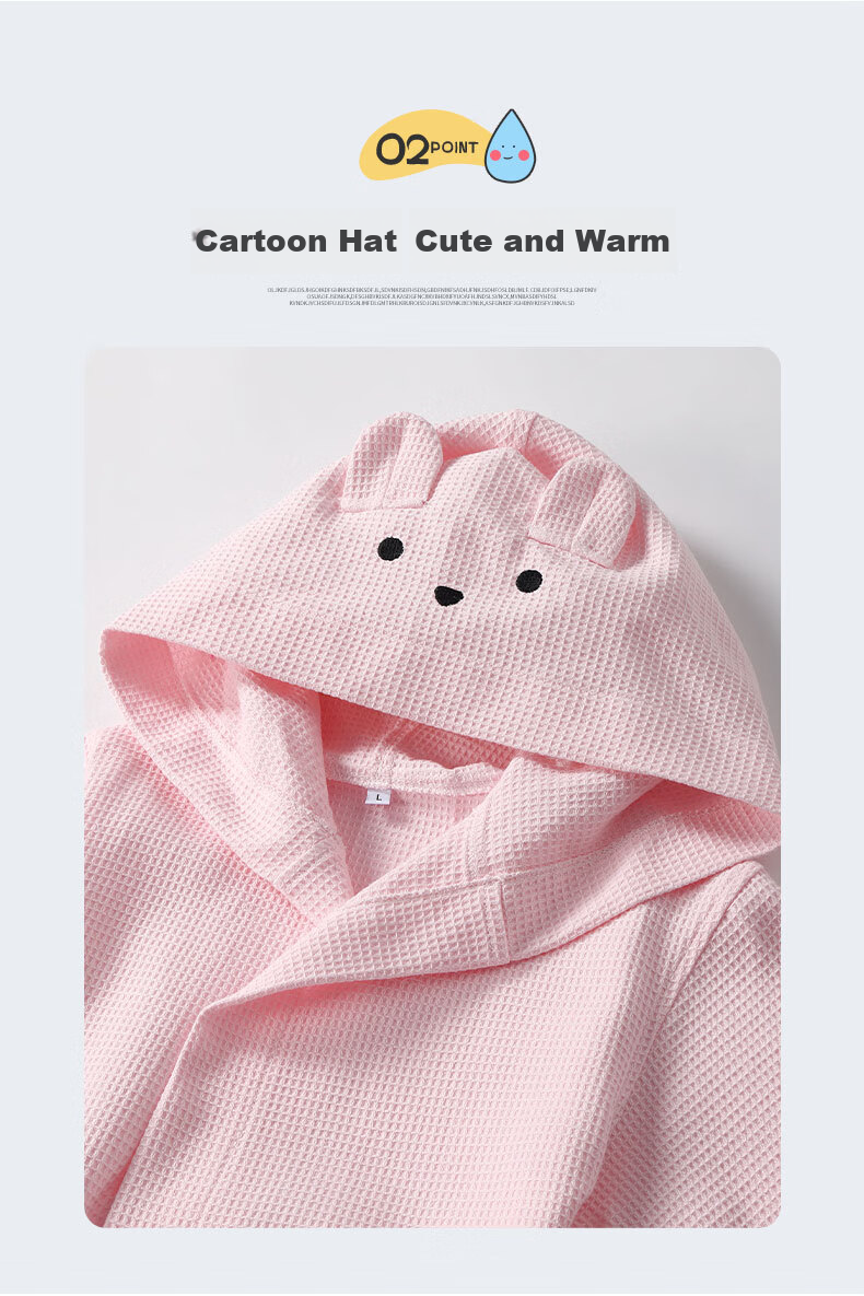 Zhuyibai Pure Cotton Waffle Pattern Children's Bathrobe, Skin-Friendly Breathable Children's Pajama Robe Sleepwear Loungewear, Pink, XL Size 4
