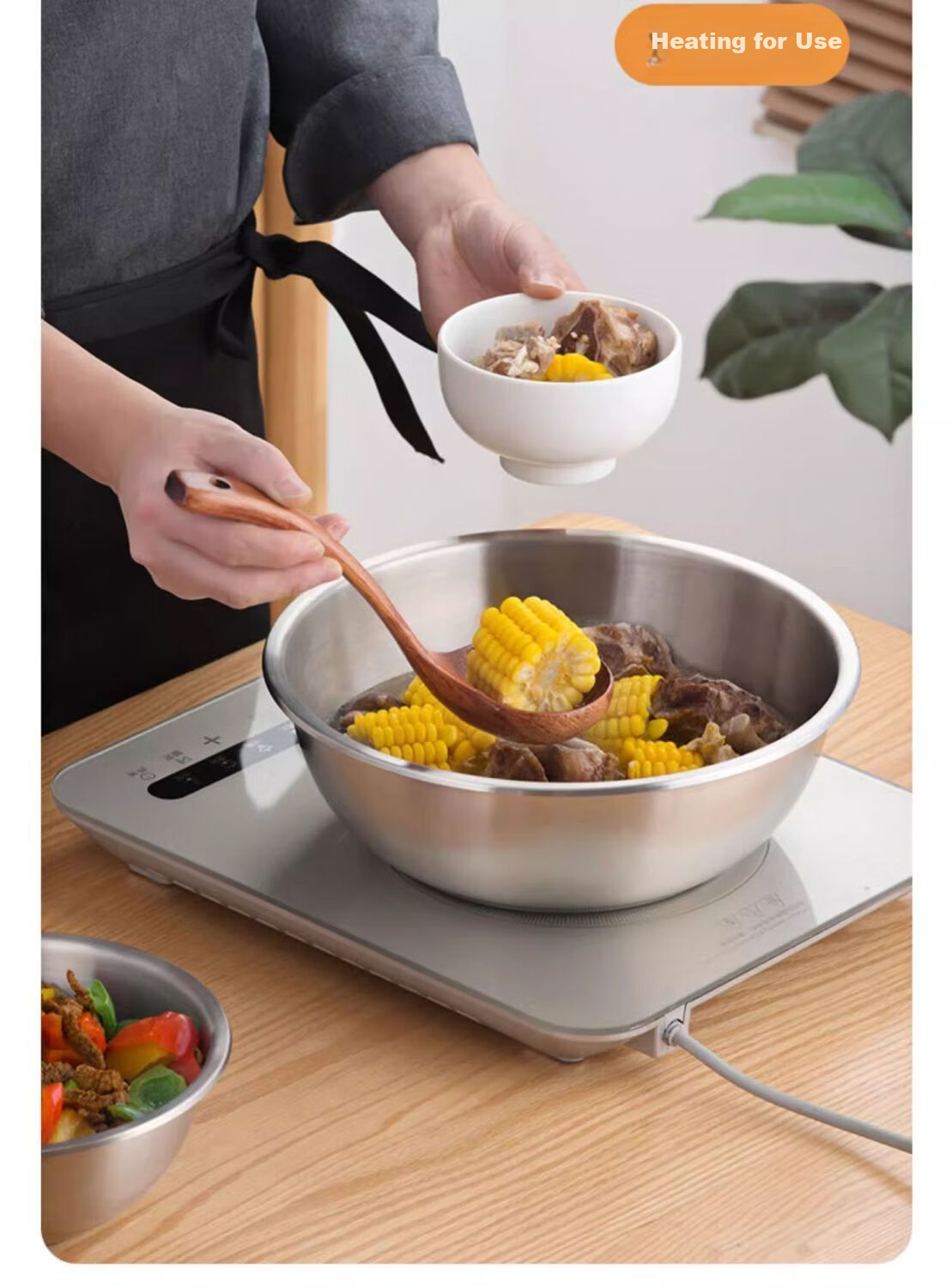 CHAHUA 304 Stainless Steel Kitchen-Specific Soup Bowl And Vegetable Bowl, Thickened Food-Grade Material, Shatterproof Vegetable Washing Bowl And Noodle Bowl, 16cm 15