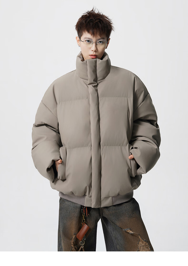 Colombass Trendy PU Leather Down Jacket Men Hooded Winter New Short Thickened Couple Loose Fur Collar Outerwear 12