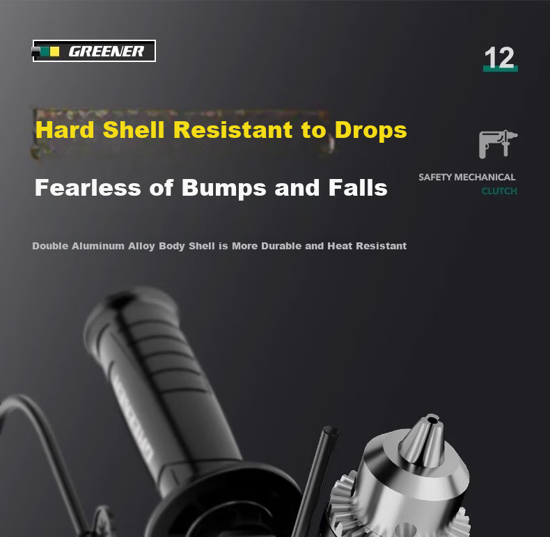 GREENER 710W Impact Drill, Electric Drill for Holes in Concrete, Household Electric Drill, Power Screwdriver, Wall Drilling, High-Power 25