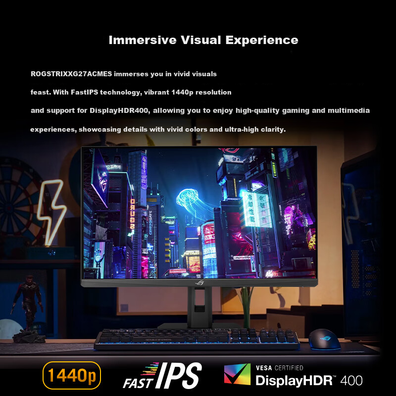 ASUS ROG Zekiller 27 Second Generation XG27ACMES, 27-Inch Monitor, 2K Resolution, 240Hz Gaming Display, Second-Generation Overclockable to 255Hz, HDR400, G-Sync, HDMI 2.1