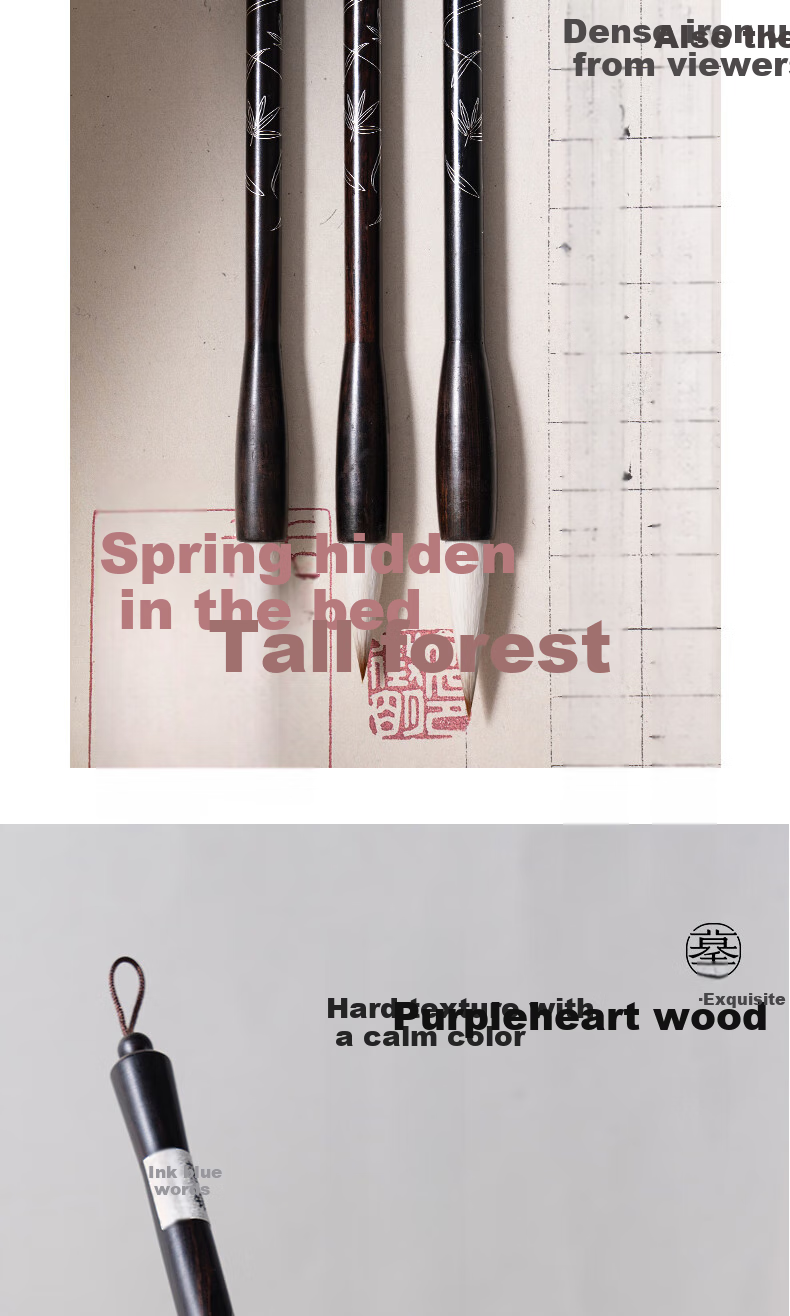 Moqingyan Lujin Jing Si Purple Sandalwood Brush Set, High-Quality Mixed Hair, Four Treasures of The Study, Calligraphy And Chinese Painting Supplies, for Large, Medium And Small Regular Script, Beginners' Running Script, Kaishu, And Seal Script MY155 3
