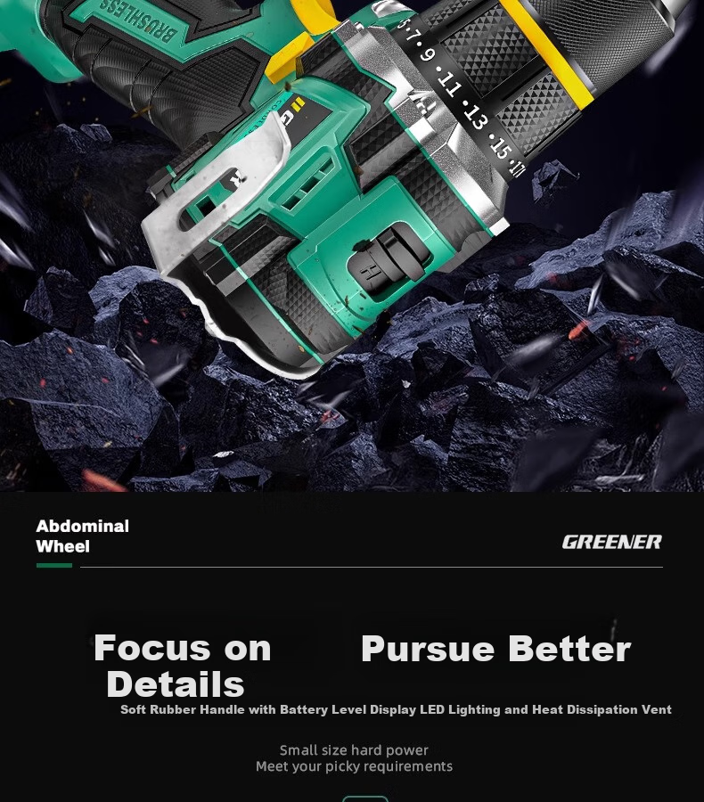 GREENER 21V Brushless Steel Cannon Lithium Drill, 55N.M Electric Drill, Rechargeable, Multi-Functional [Includes 27 Drill Bits] 36