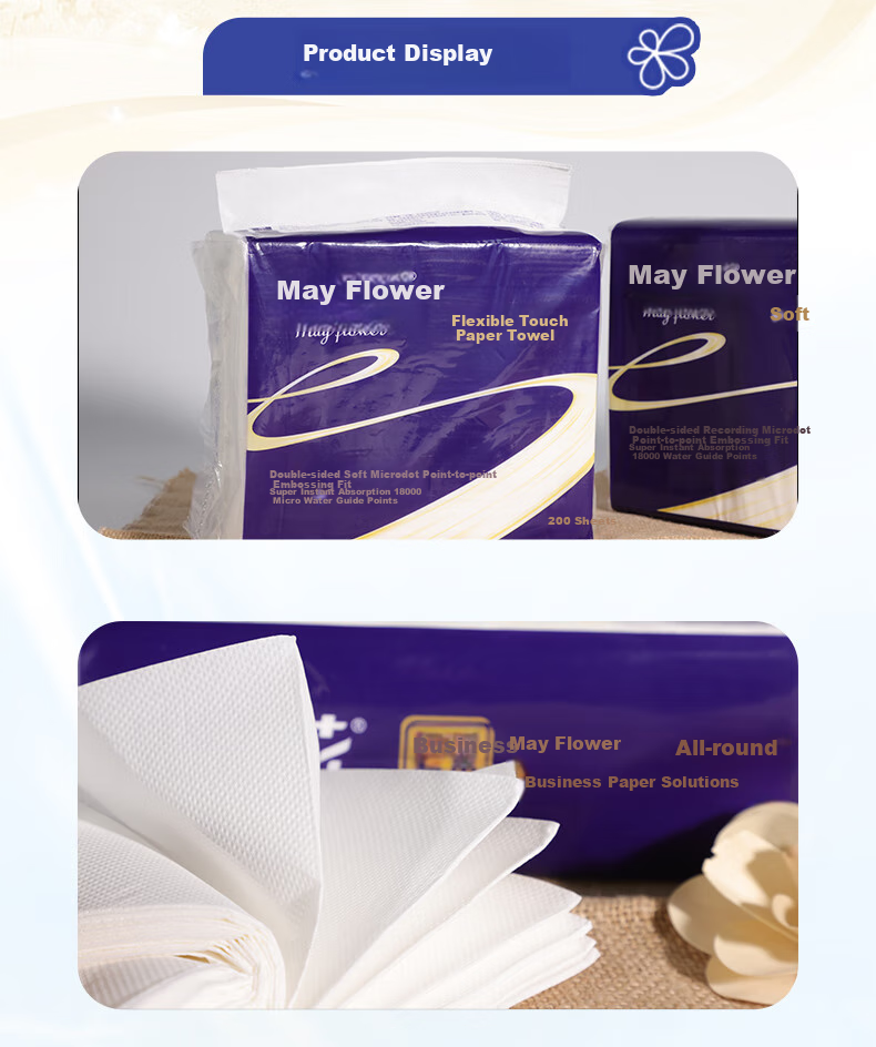 May Flower Hand Towel Paper, 2-Ply, 200 Sheets * 20 Packs, Commercial Use for Hotels, Bathrooms, Kitchens, Absorbent Hand Dryer Paper, Whole Box A181700 9