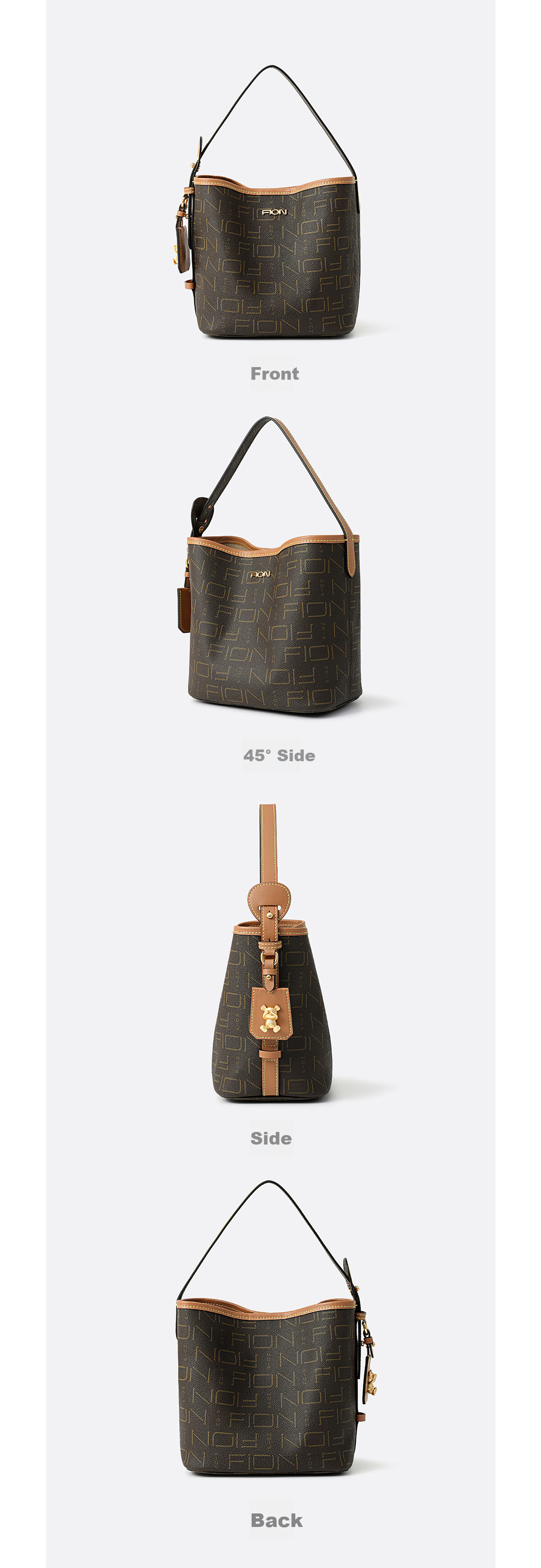 FION Women's Handbag, New Bear Series Fashion Bucket Bag, Simple Shoulder Bag, Birthday Gift 4