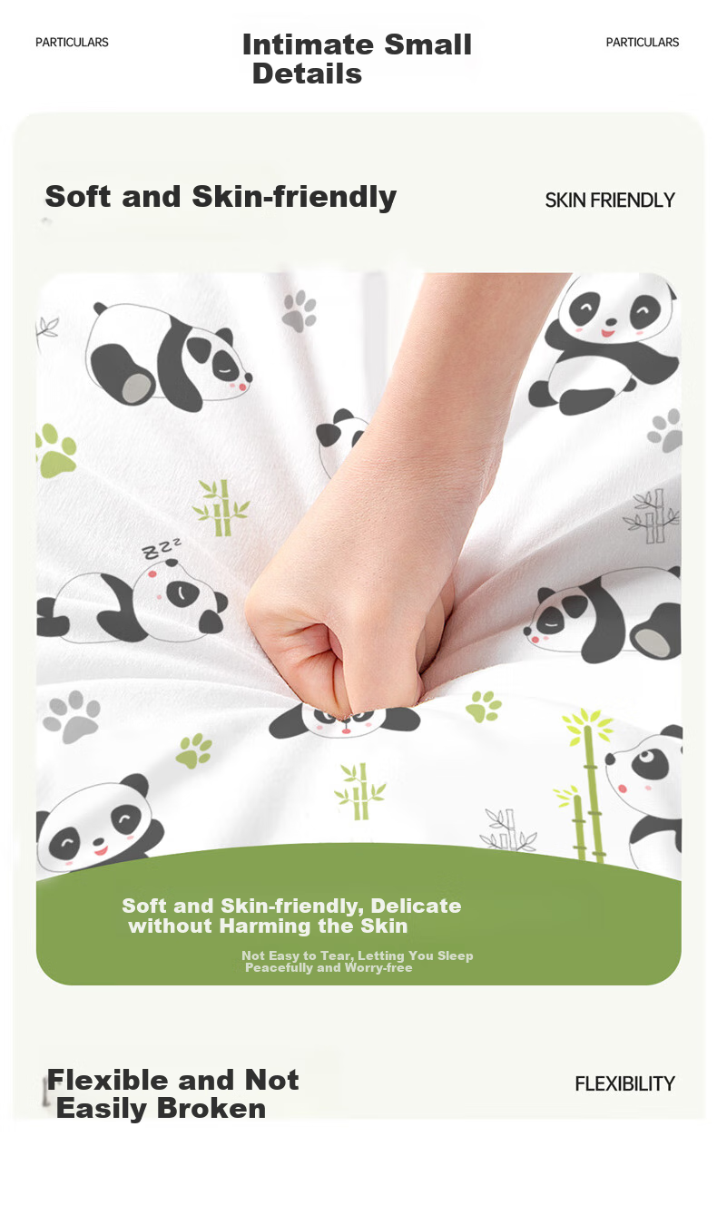 JAJALIN Disposable Four-Piece Set for Double Bed: Bed Sheet, Duvet Cover, Pillowcases, And Sleeping Bag Liner, Disposable Travel Essentials, Panda Design, 2-Piece Set 11