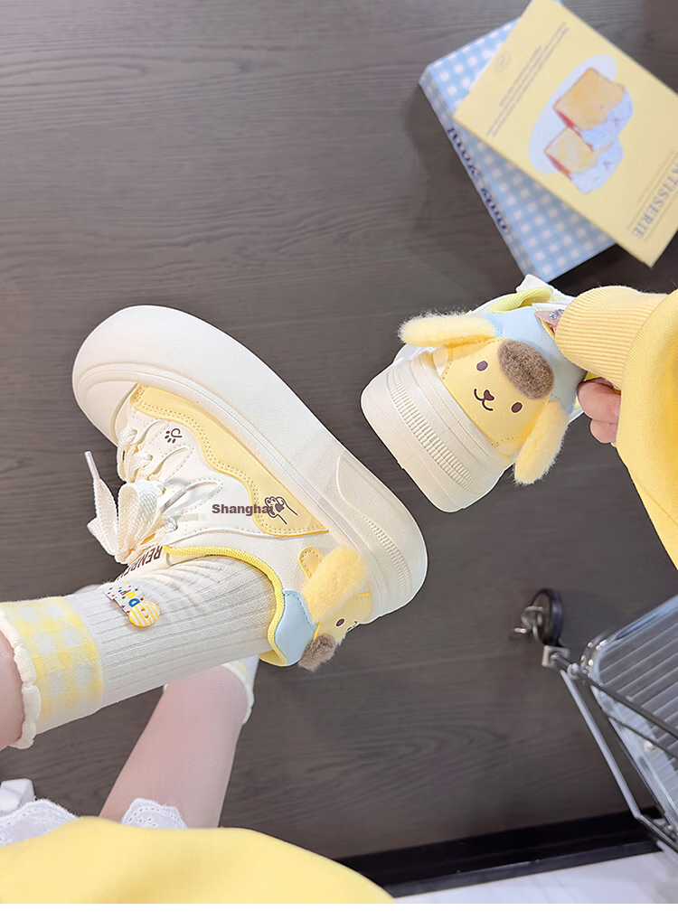 RENBEN Cute Pug Dog Big Head Shoes for Women, New Style Bread Shoes, Breathable Women's Shoes, Versatile White Sneakers, Yellow, Size 36 2