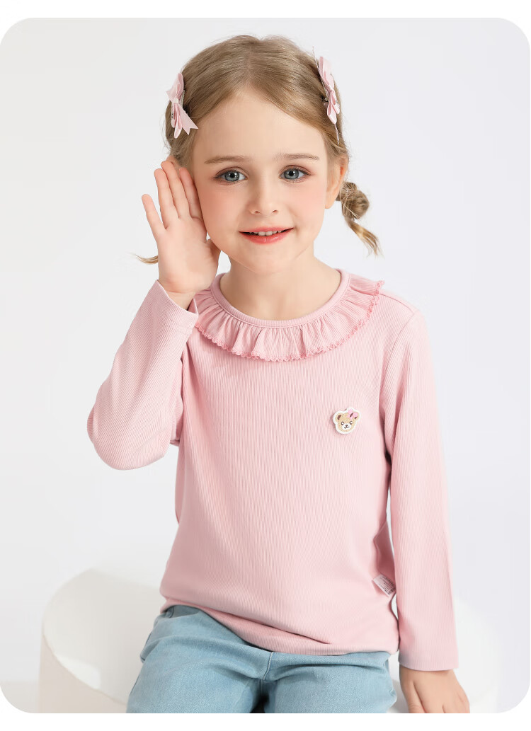 Classic Teddy Girls' Long Sleeve T-Shirt with Lace Collar, White, Size 130 17