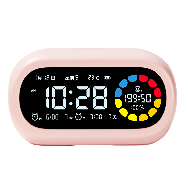 Deli Electronic Smart Color Display Visual Timer Alarm Clock for Children Students Self-Discipline Time Management Multi-Functional Alarm Clock Pink LE106PRO Birthday Essential Gift