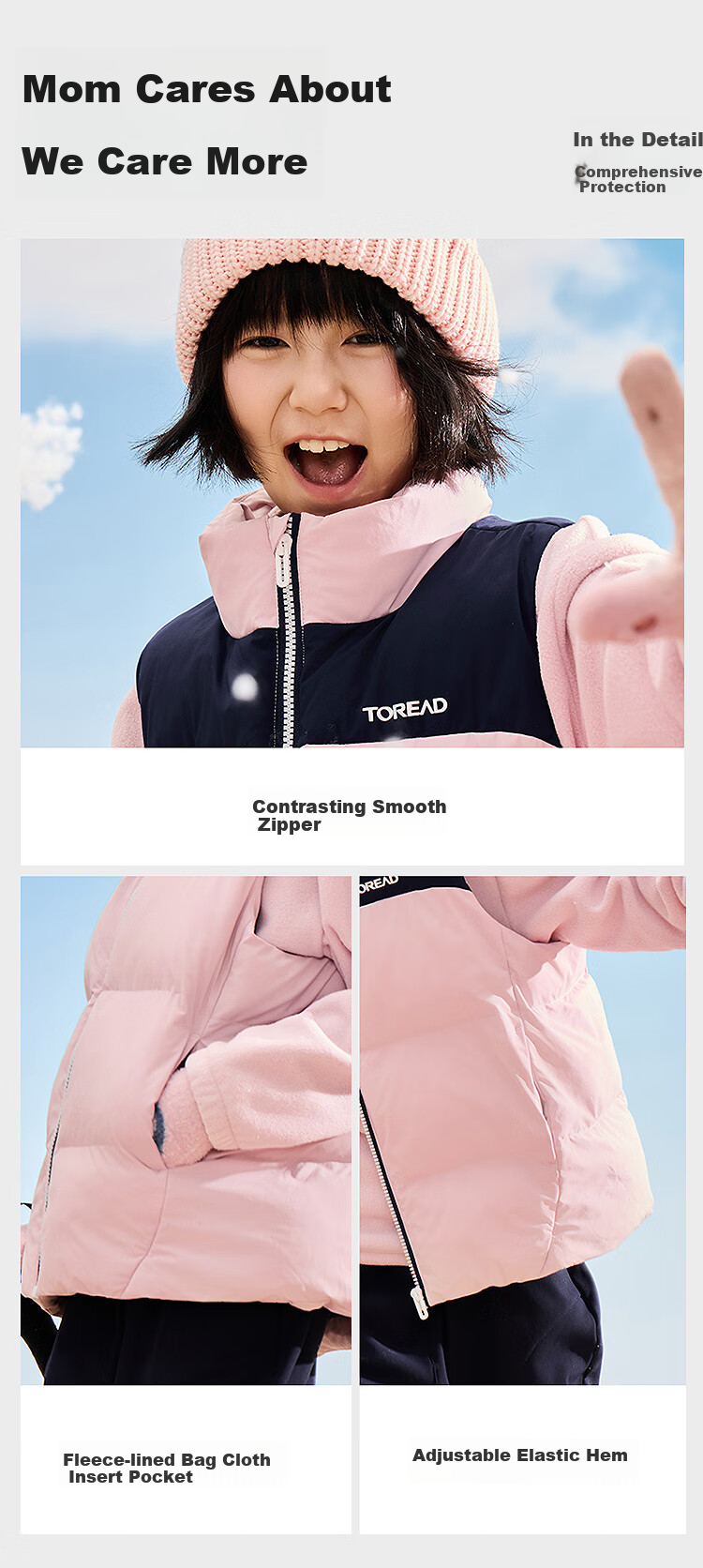 TOREAD Flagship Children's Vest for Boys And Girls, Autumn And Winter Lightweight Cotton Waistcoat Jacket, Candy Pink, Size 130 11