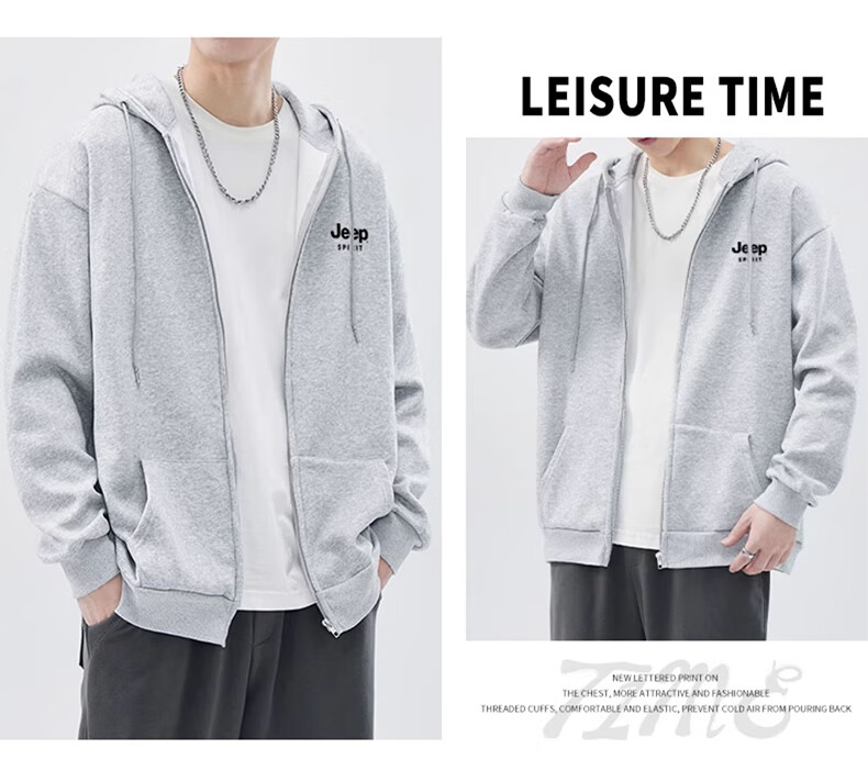 JEEP SPIRIT Hoodie for Men, Autumn Zip-Up Jacket, Men's Hooded Long-Sleeve Sweatshirt, Black, Size M 6