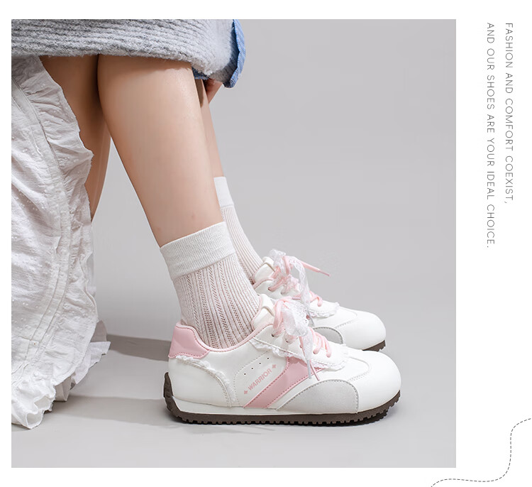 Warrior Women's Autumn Winter New German Training Shoes Flat Soft Sole Casual Student Sports Sneakers Beige Gray Pink 37 5