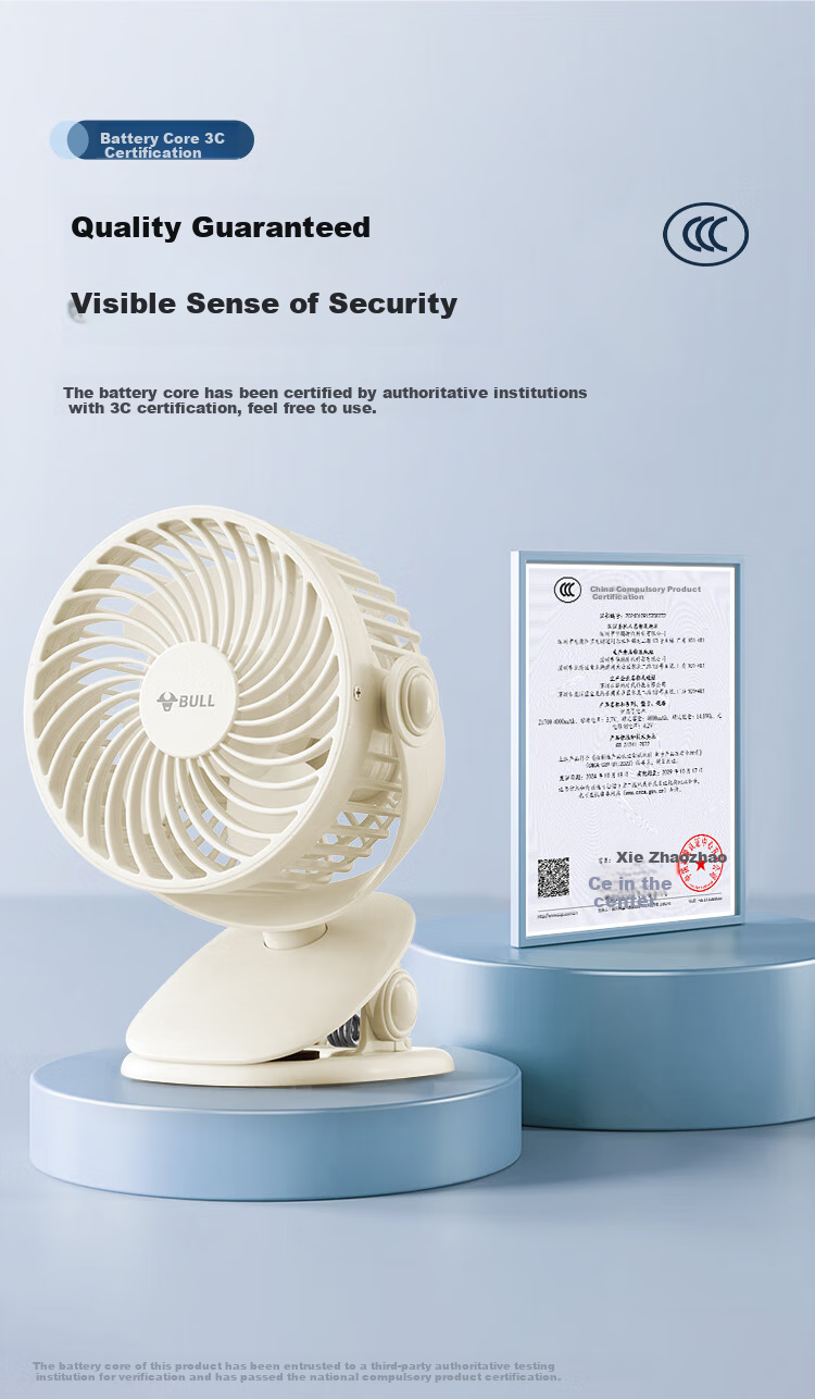 BULL USB Desktop Fan, [3C Certified], Mini Quiet Small Fan 2000mAh, Student Dormitory Office Desktop Fan Clip-On Fan - Rechargeable Model 7