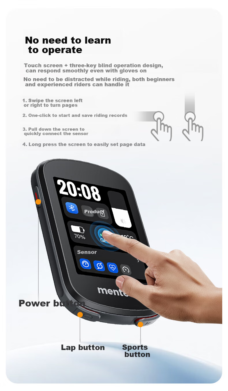 Mentech Avant500 Mountain And Road Bike Computer with GPS Smart Wireless Cycling Navigation, Gray 9
