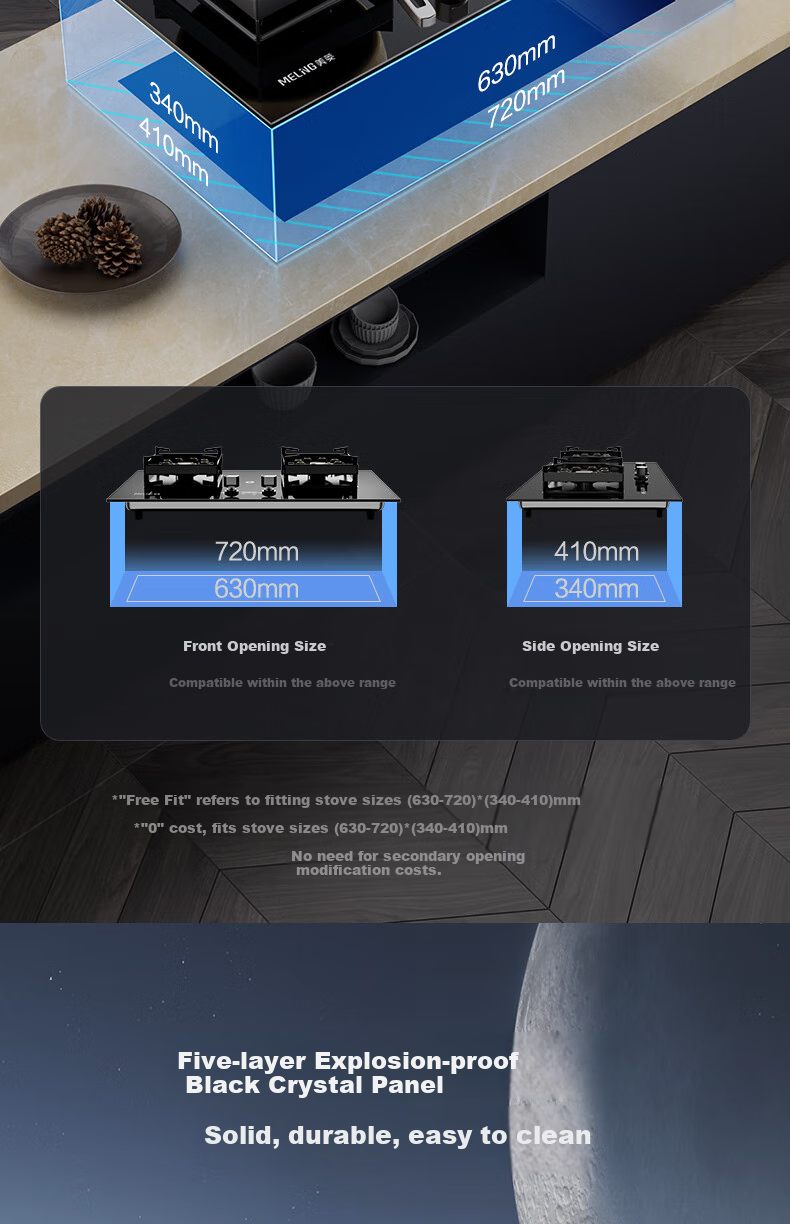 MeiLing Upgraded 70% High Efficiency Gas Stove Natural Gas Built-in Desktop 5.2kW Powerful Flame Dual Burner Gas Cooktop 515KL 13