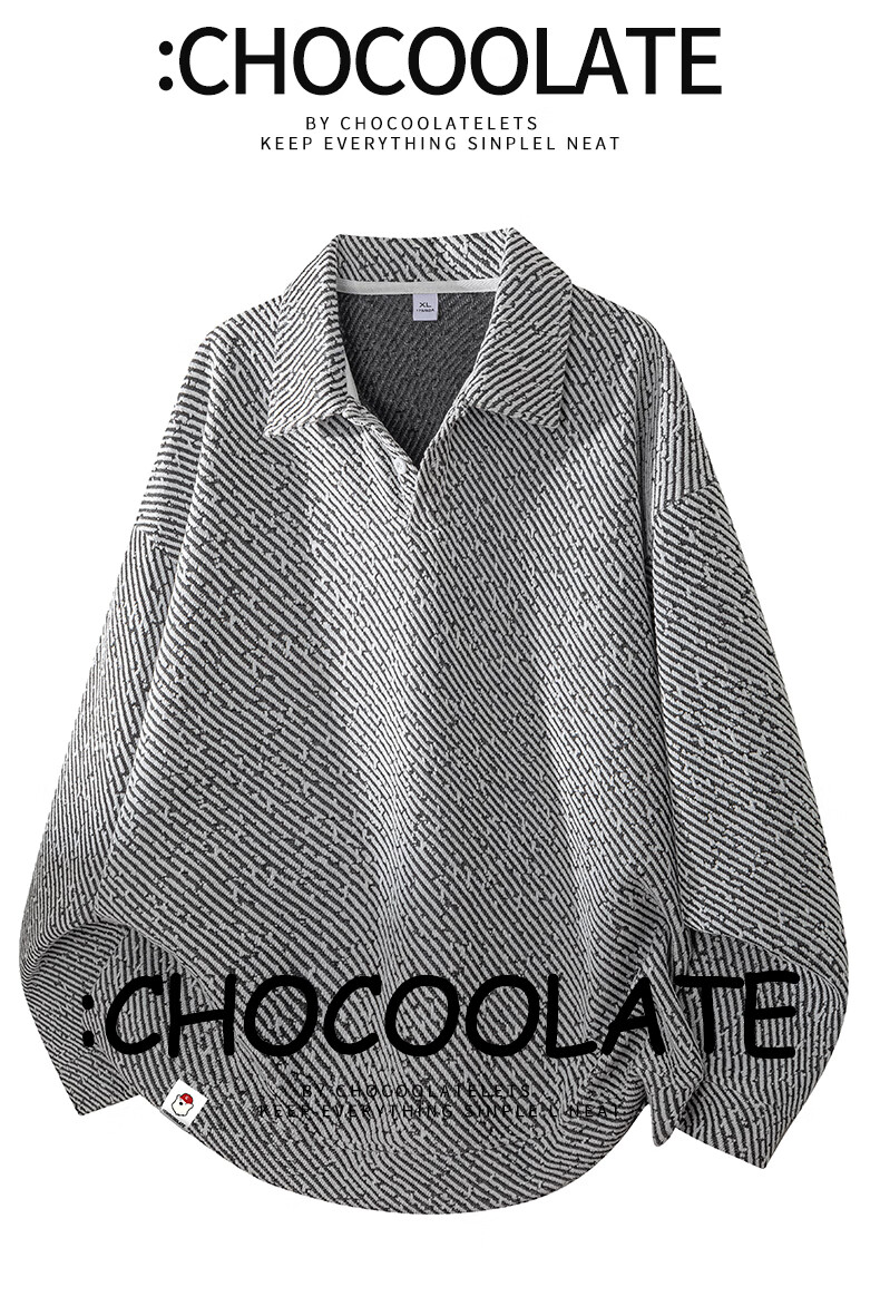 :CHOCOOLATE IT Men's Polo Collar Sweatshirt Autumn New Retro Loose Comfortable Pullover Casual Jacket White XL 2