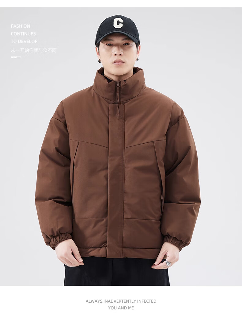 Cotton Casual Men's Winter Solid Color Stand Collar Cotton Jacket Warm Cotton Padded Coat Black 2XL 16