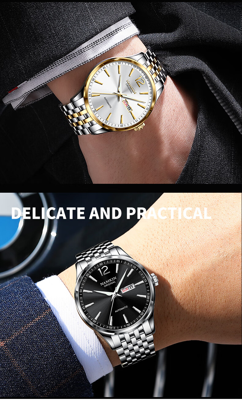 NAMKIN Top 10 Brand Men's Mechanical Watch Fully Automatic Imported Movement Waterproof Luminous Black Dial 8882 5