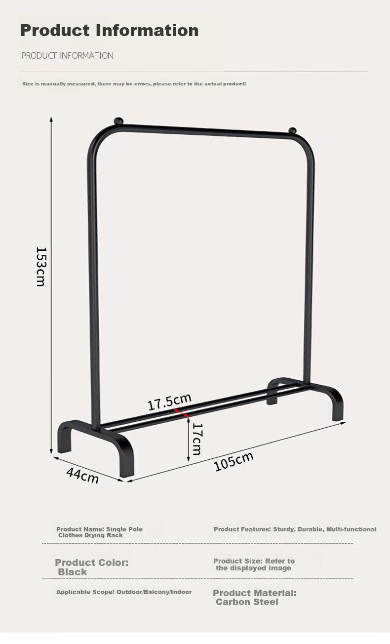 Miaomei Clothes Drying Rack, Floor-Standing Clothes Hanger, Balcony Drying Pole, Bedroom Household Dormitory Hanging Rack, Wheeled Model, 1.5 Meters, Cream White 12