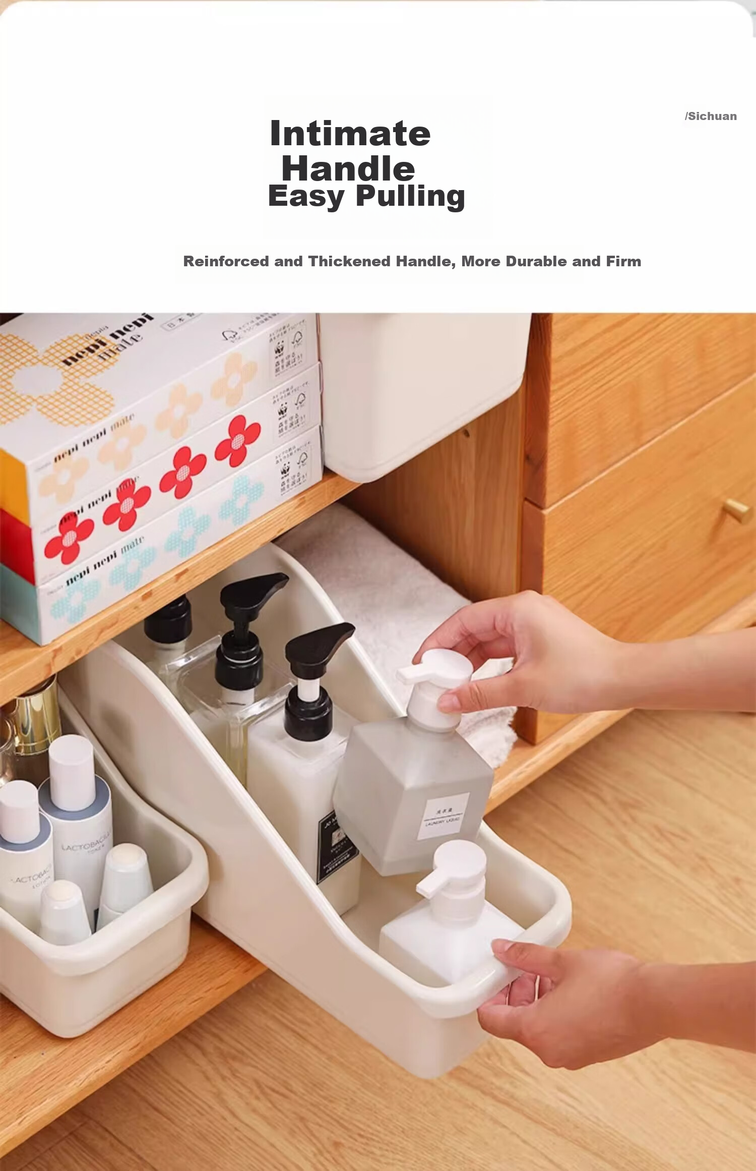 Baicaoyuan Storage Box, Kitchen Organizer with Wheels, Cabinet Clutter Storage Basket, Under-Sink Storage Container, Medium Size 4