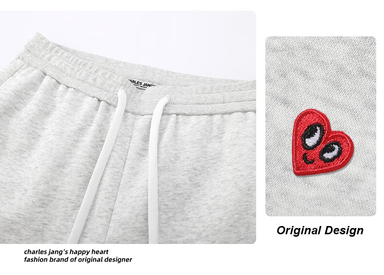 Charles Peach Heart New American Vintage Simple Flared Sports Comfortable Women's Autumn Loose Straight Casual Pants Light Heather Gray M 1