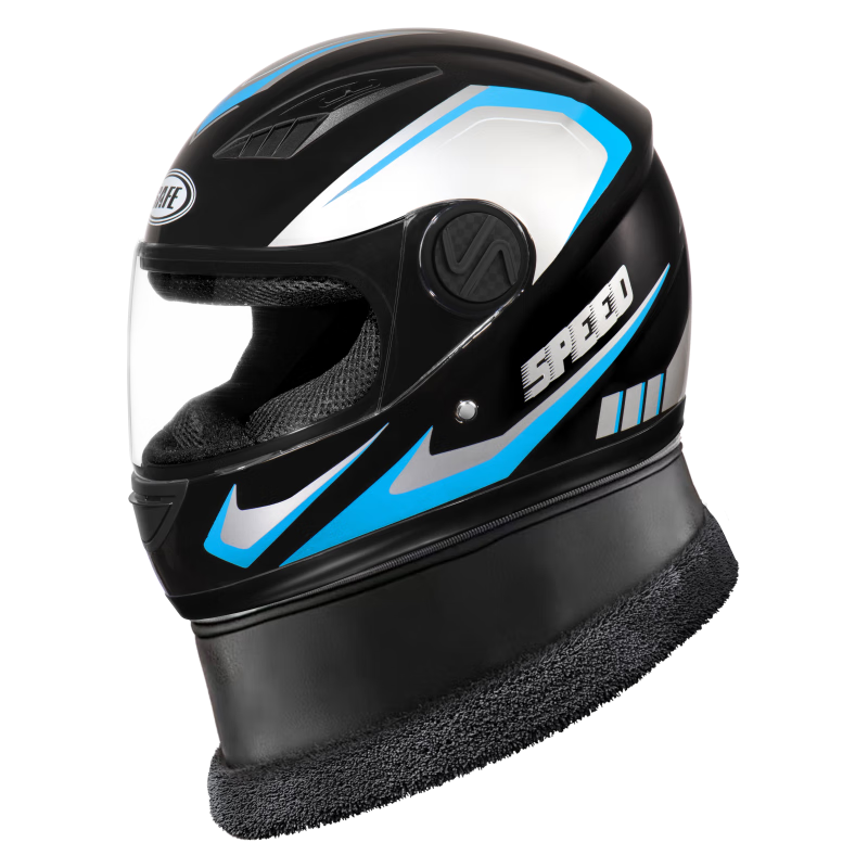 FOREVER Electric Bicycle Helmet, 3C Certified, New National Standard Class A, for Electric Scooters, Men And Women, All-Season Motorcycle Full-Face Helmet, Safety Helmet 801, Glossy Black with Dazzling Blue [With High-Definition Anti-Glare Visor]