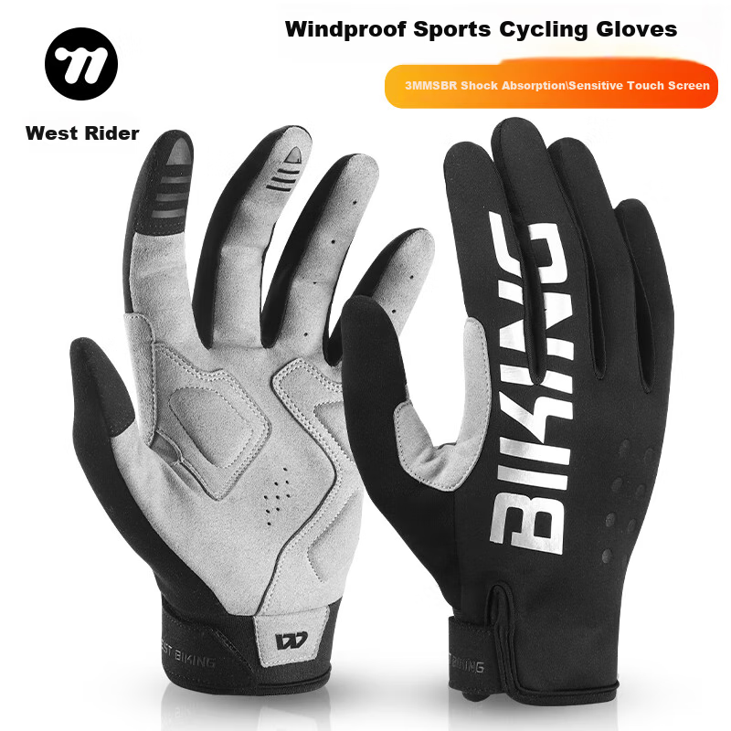 WestBiking Autumn And Winter Windproof Long Finger Gloves, Bicycle Anti-Slip Shock-Absorbing Outdoor Mountain And Road Bike Cycling Equipment M