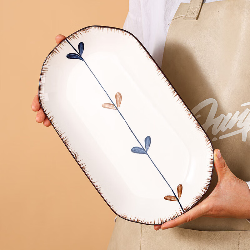 Hechuanwu Ceramic Fish Plate, Japanese Underglaze Color, 12-Inch Steamed Fish Plate, Dish, Lantingxu