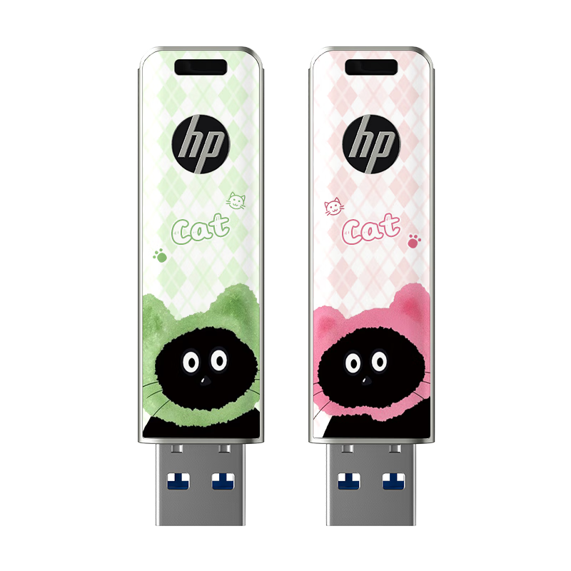 HP 64GB USB 3.2 Mint Meow High-Speed Metal USB Flash Drive Cute Couple Student Data Backup Office USB Drive Up to 230MB/s