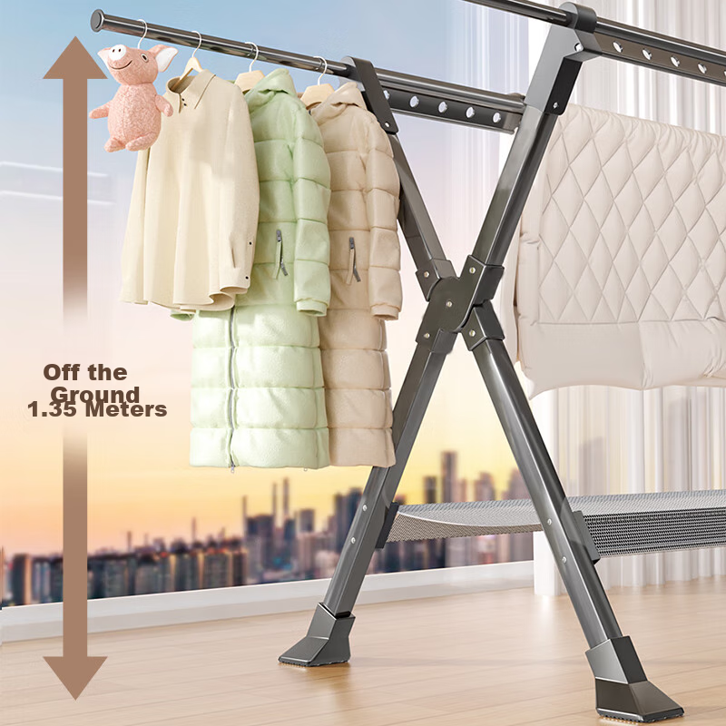 Cenggao Foldable Clothes Drying Rack, No Installation Required, for Indoor And Outdoor Balcony Use, Gunmetal Gray Upgraded Version, 1.3 Meters
