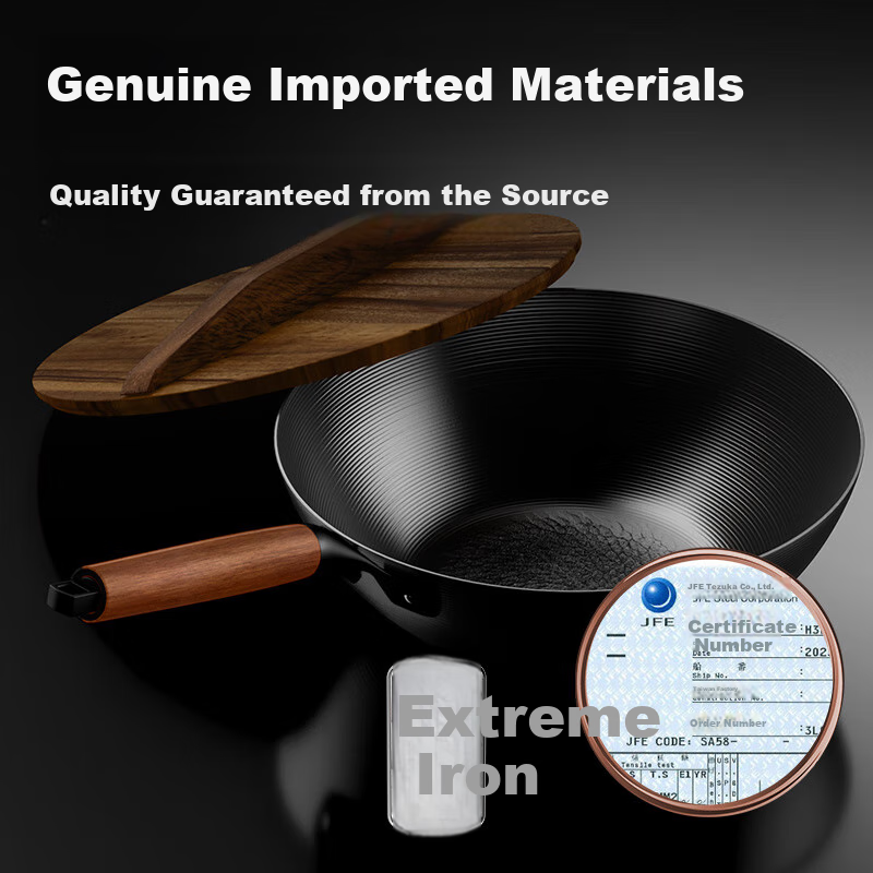 JD Jingzao Wok Gas Stove Round Bottom Stir-Fry Pan No Coating Non-Stick Double Handle Cast Iron Large Pot 40cm