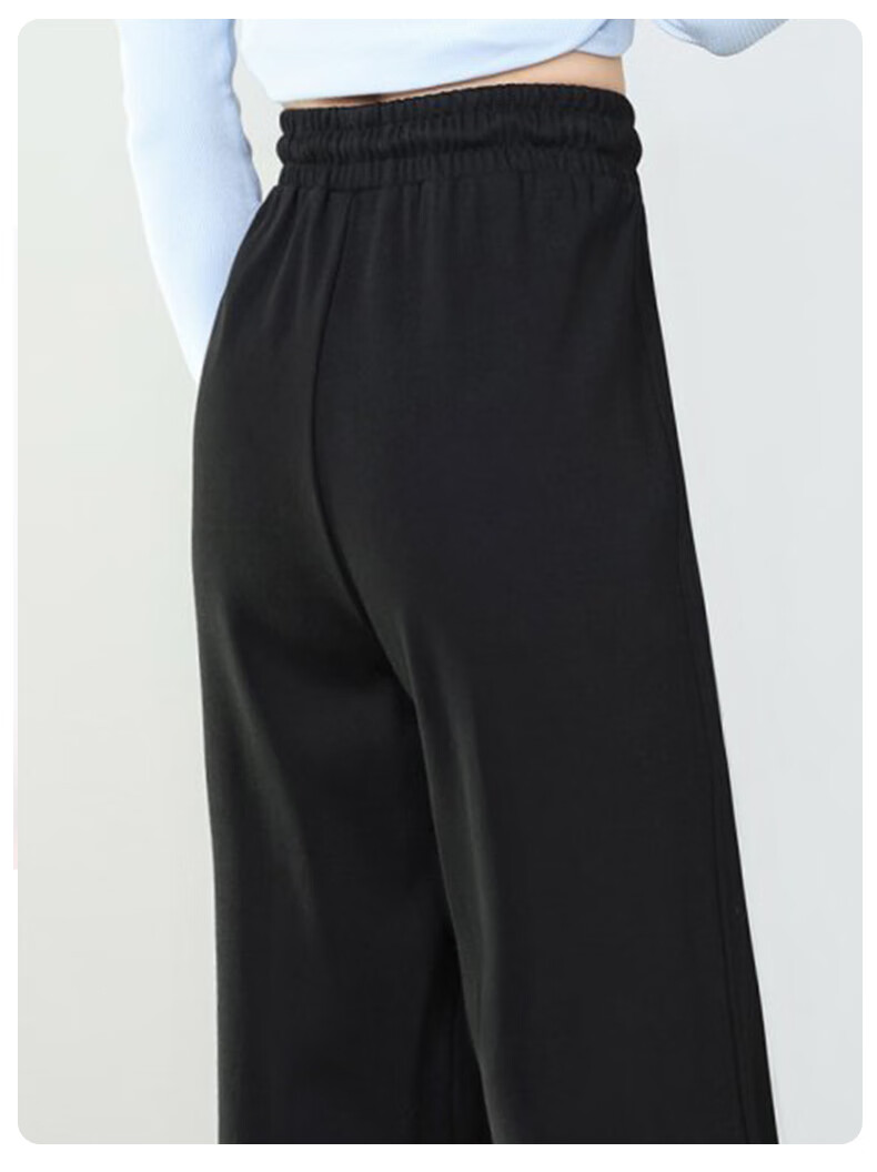 Jeanswest Women's Summer High-Waist Draped Drawstring Loose American-Style Sporty Curved Wide-Leg Pants Black M 10