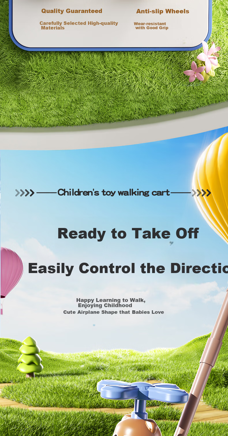 Huangen Push-Push Airplane Toy, Learning Walker with Lights And Music, Baby Walking Pushcart for Infants And Toddlers Aged 1-2 Years Old 3
