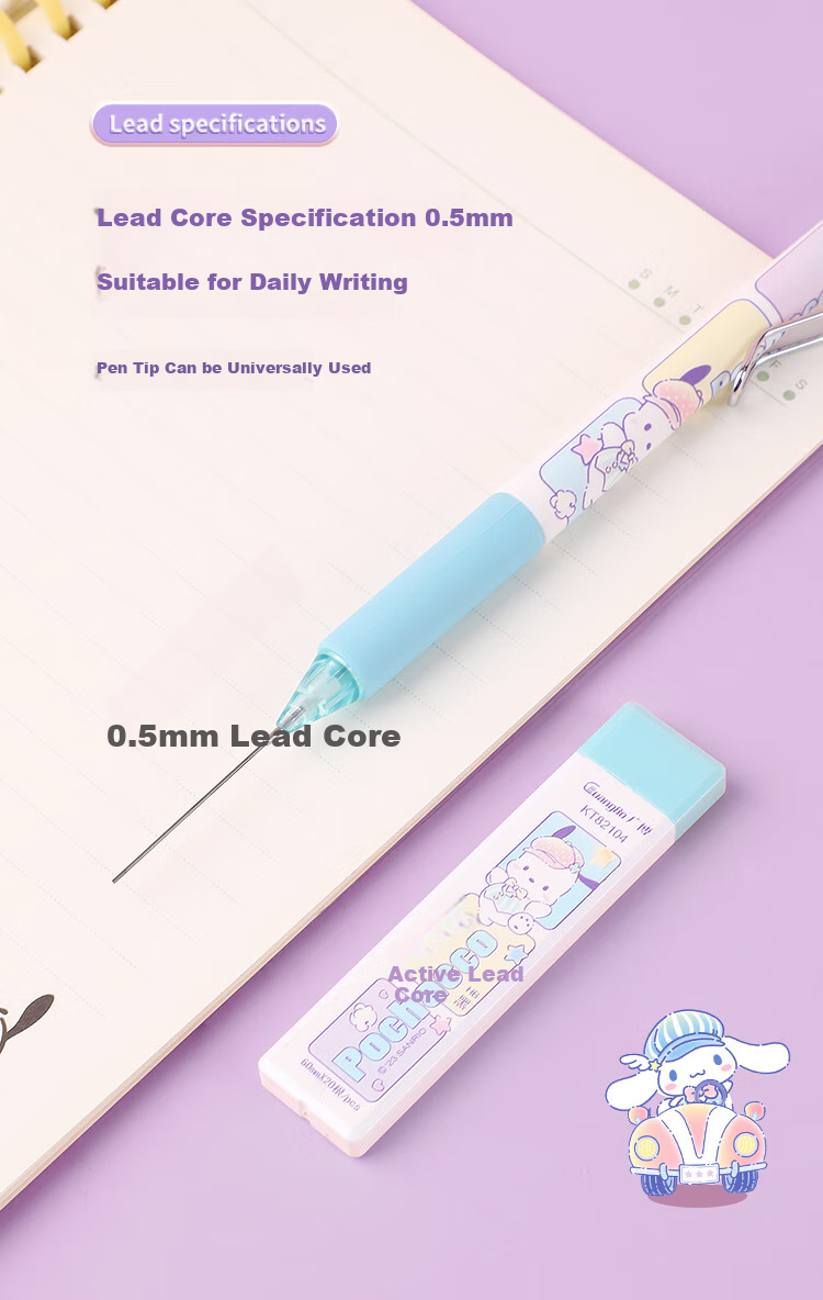GuangBo 0.5mm Mechanical Pencil Set, Mechanical Pencil, Refills, Sanrio Collaboration Pochacco Cute Cartoon School Pencil, Single Pack KT82105-PC 5