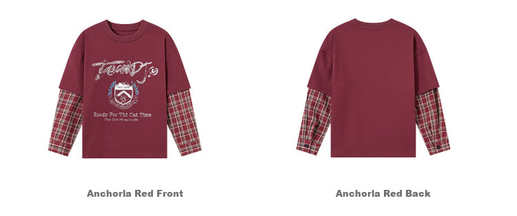Duoduojia Boys' Sweatshirt, Spring And Autumn Style, Patchwork Long Sleeve, Plaid Retro Print, Children's Faux Two-Piece, Korean-Style Academic Style Top 29