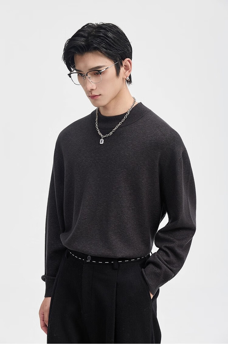 Earl Zuoer [Lycra Tencel Wool] Early Winter 25 Crew Neck Pullover Knit Base Shirt Men's Solid Loose Sweater 41