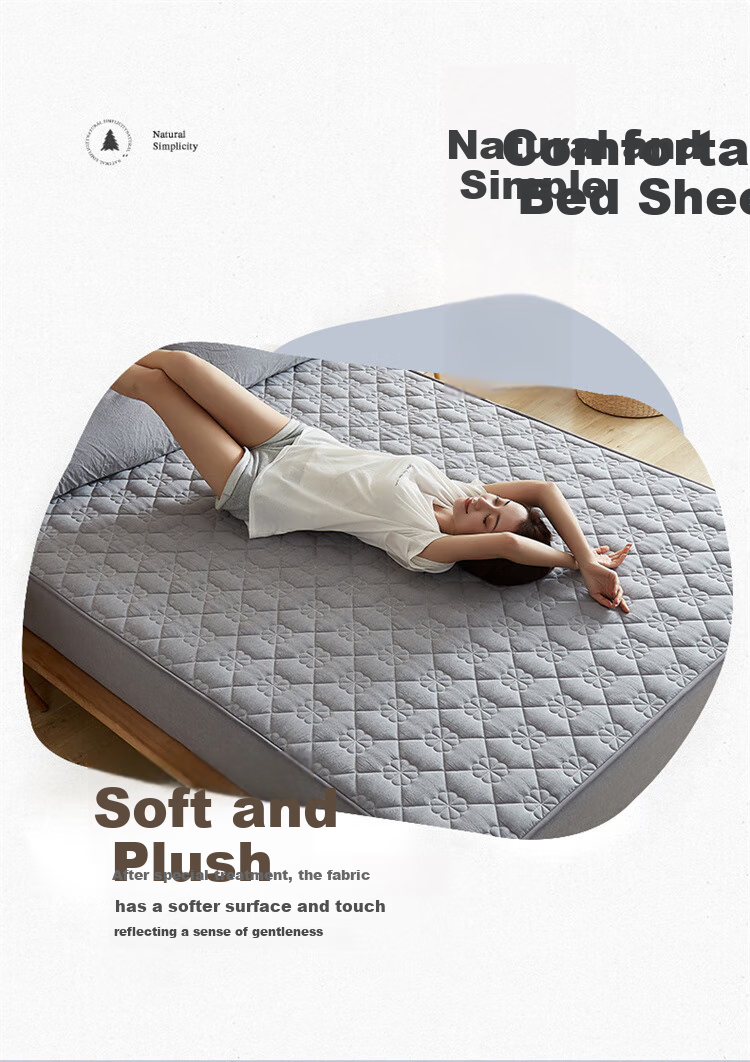 Wuyinliangpin Class A Pure Cotton Quilted Fitted Sheet, Single Piece Cotton Mattress Protector Cover, All-Inclusive Dustproof Cover, 150x200cm 2