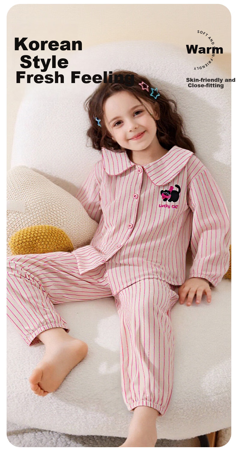 Zisehuayu Class A Modal Cotton Children's Pajamas, Girls' New Autumn Home Wear, Medium to Large Size Children's Set 1