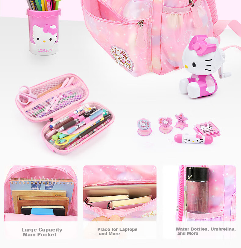 Hello Kitty Backpack for Elementary School Students, Cute Cartoon Backpack for Girls, Children's Schoolbag for Grades 1-3, Cartoon Bag DB96587A Pink 8