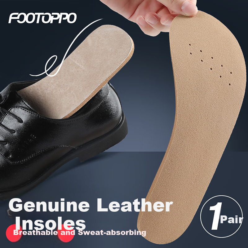 FOOTOPPO Leather Shoe Insoles for Men And Women, Genuine Leather Sweat-Absorbing Thin Breathable Foot Cushioning Functional Casual Leather Insoles, Thickened