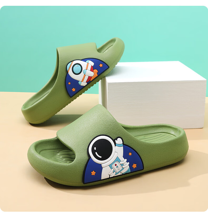 GUOLUOFEI Kids Slippers Astronaut Summer Boys Bathroom Home Non-Slip Soft Sole Green Size 34-35 3