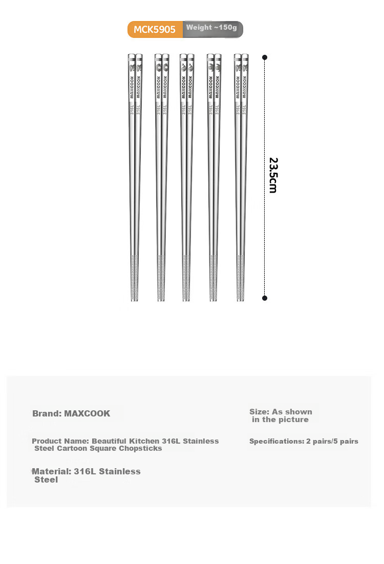 MAXCOOK 316L Stainless Steel Chopsticks, Set of 2 Pairs, Color-Coded Chopsticks for Home Use, Creative Tableware Set MCK5226 14