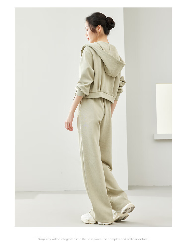 Fansiman Casual Hooded Sweatshirt Set for Women Autumn New Short Top and Long Pants Two-Piece Set Apricot M 16