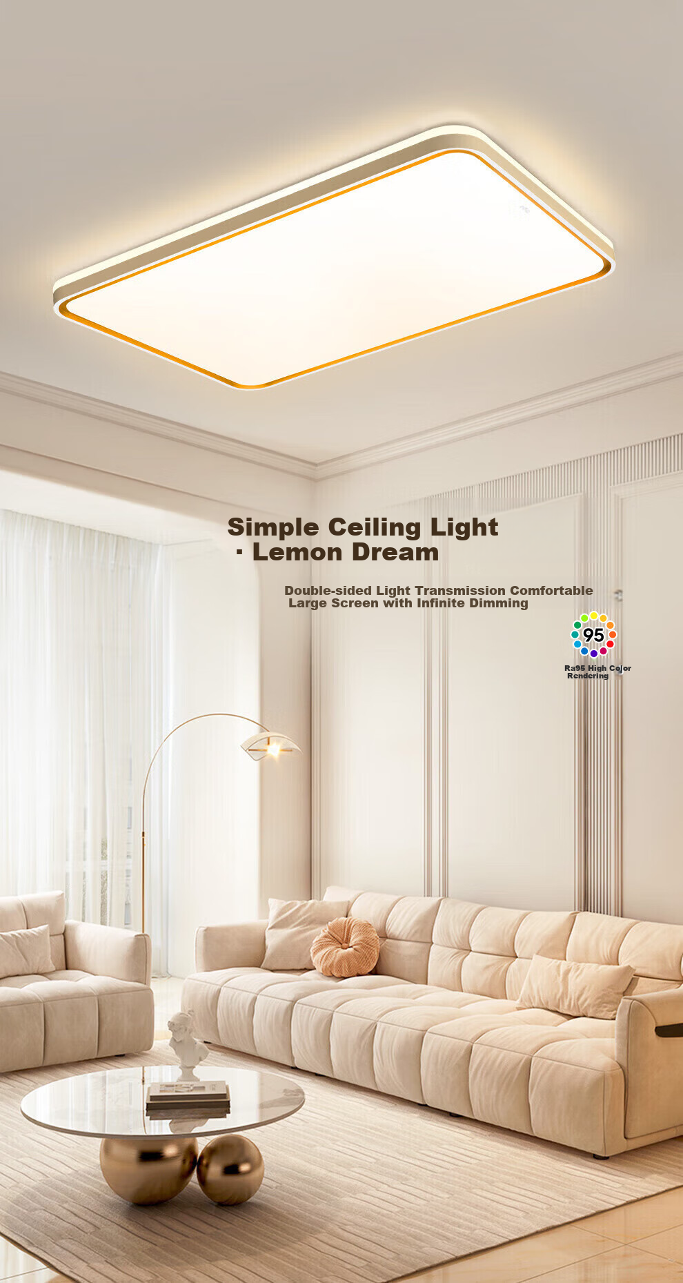 NVC LED Ceiling Light with Three-Color Adjustable Brightness for Living Room, Bedroom, Dining Room And Balcony, Simple Lighting Design, 24W 1